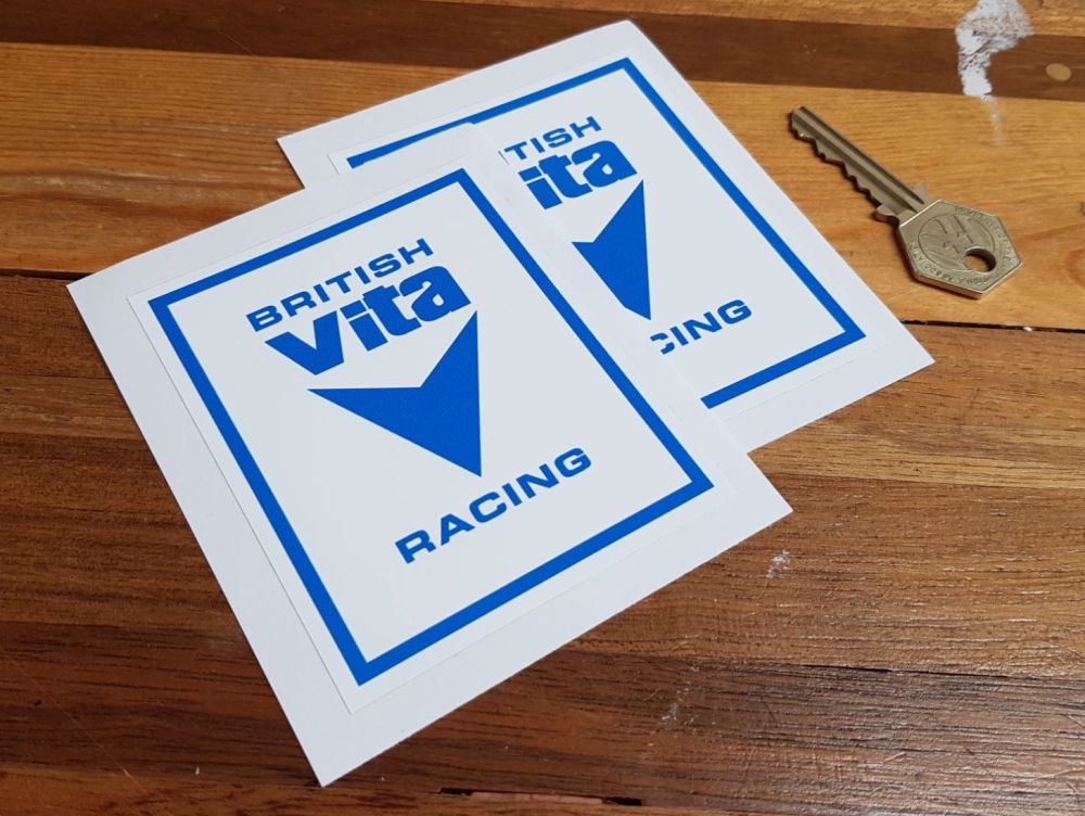 British Vita Racing Logo Stickers. 4" or 5" Pair.