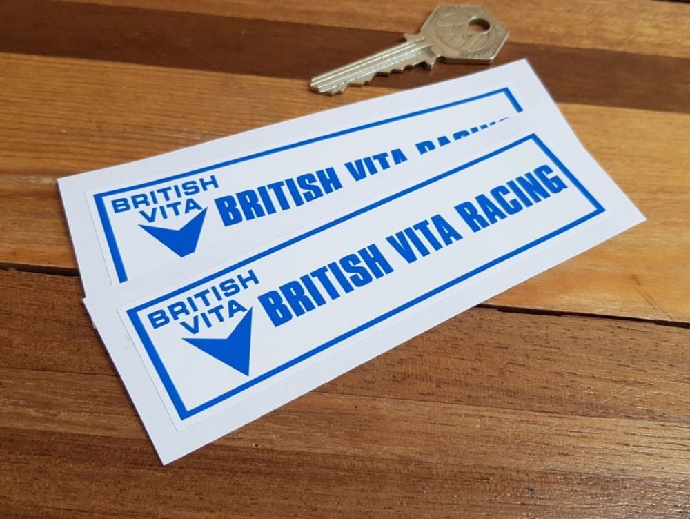 British Vita Racing Oblong Stickers. 4.5" Pair.
