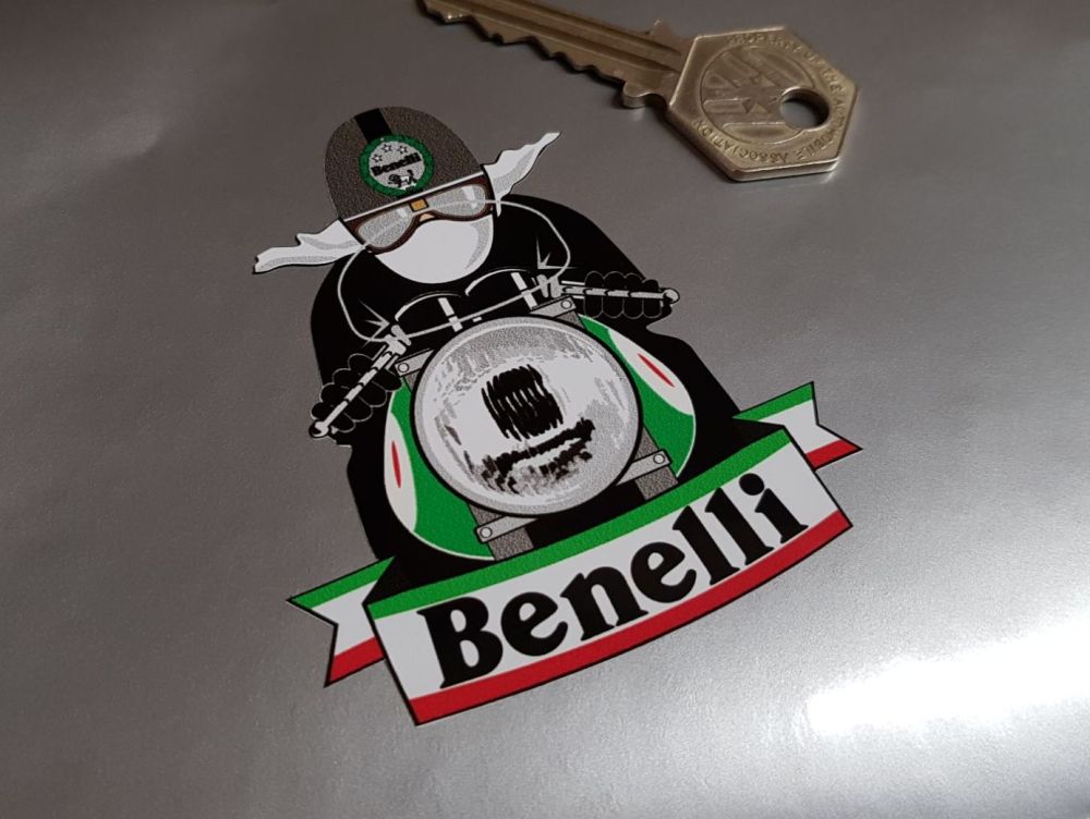 Benelli Cafe Racer with Pudding Basin Helmet Sticker 3"