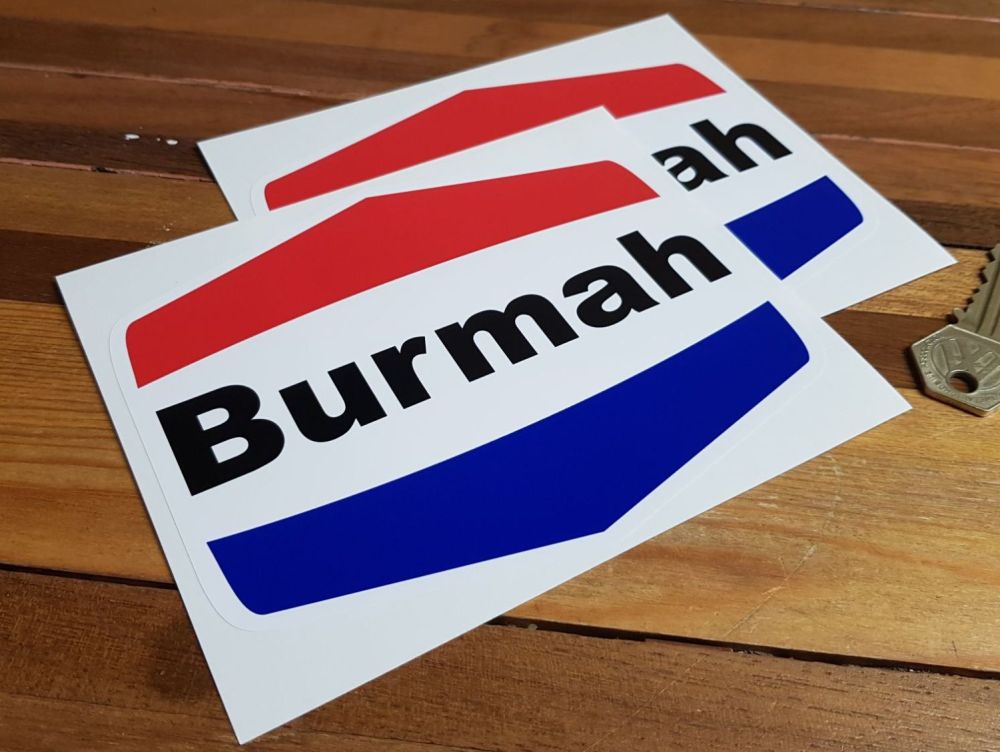 Burmah Red & Blue Shaped Stickers. 2.5