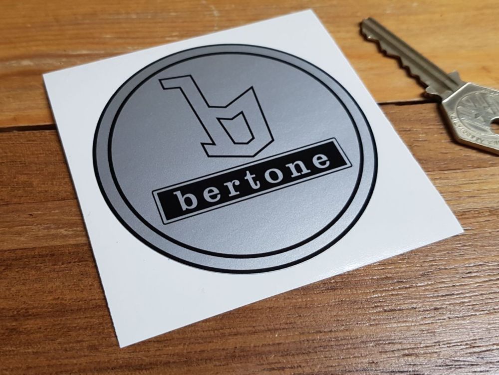 Bertone Black & Silver Circular Sticker. 80mm.