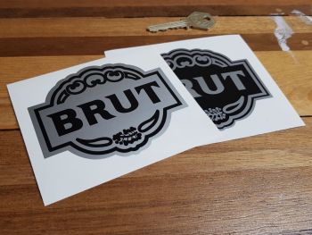 Brut Aftershave Sponsors  Black & Silver Stickers. 4" Pair.