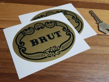 Brut Aftershave Green & Gold Sponsors Stickers. 4" Pair.