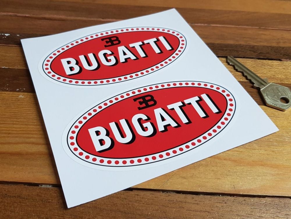 Bugatti Oval Stickers. 3", 4" or 5" Pair.