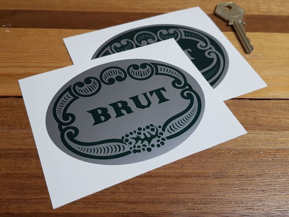 Brut Aftershave Sponsors Stickers. 4", 4.75" or 6.5" Pair.