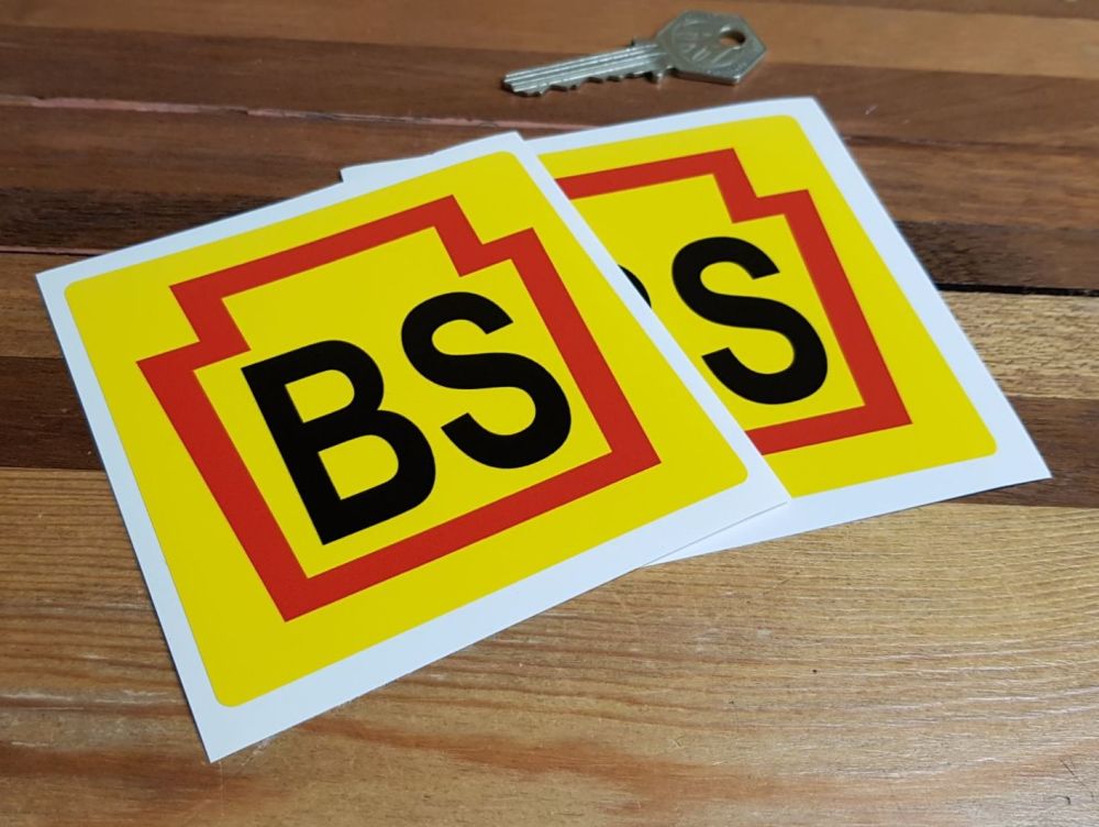 Bridgestone Black 'BS' Early Style Stickers. 4" Pair.