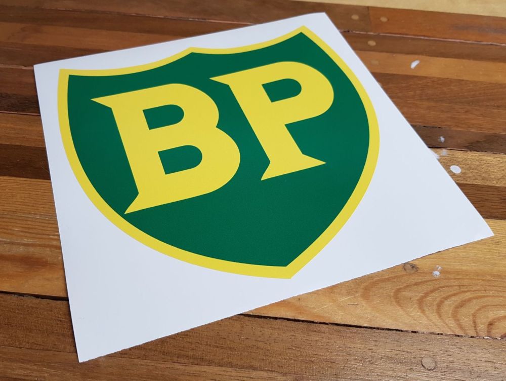 BP '58 - '89 Shield with Yellow Border Sticker. 10" or 12".