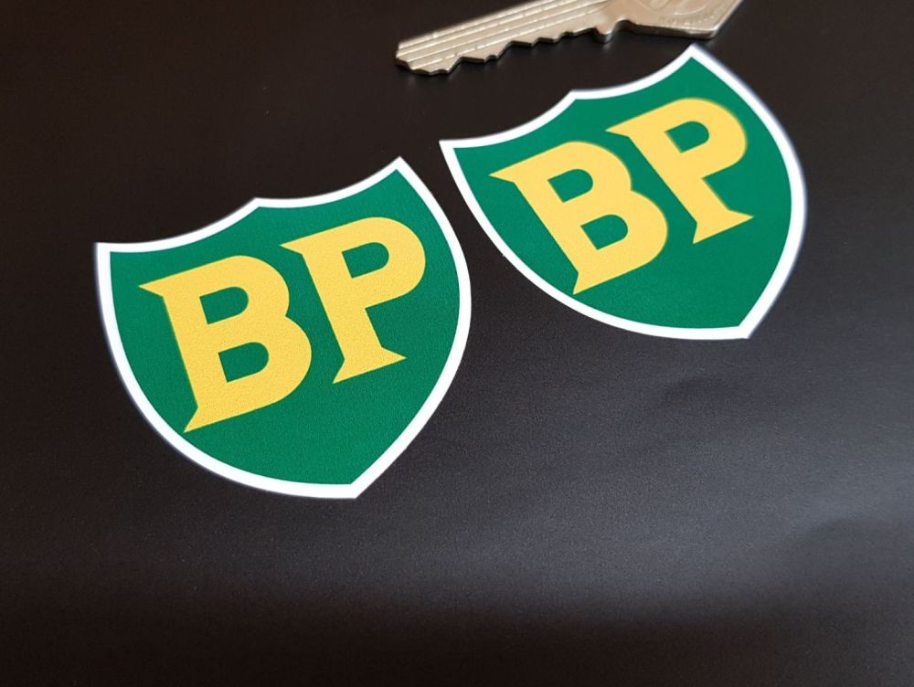 BP '58 - '89 Shield with White Border Stickers - 2", 3", 4" or 6" Pair