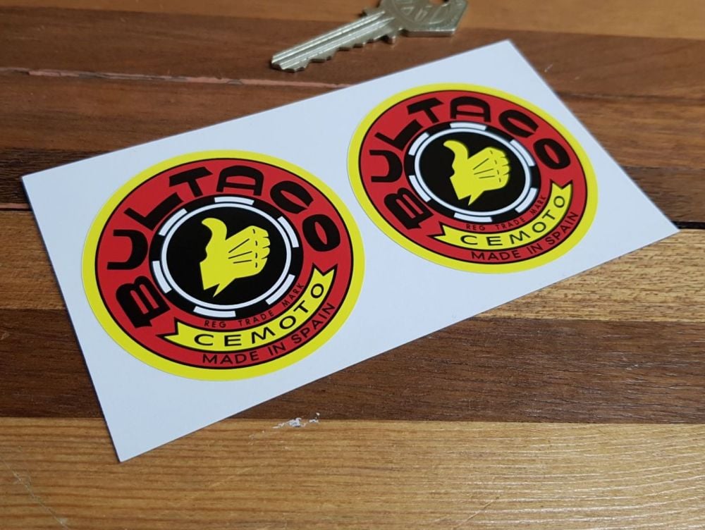 Bultaco Red & Yellow Circular Stickers - 2" or 2.5" Pair