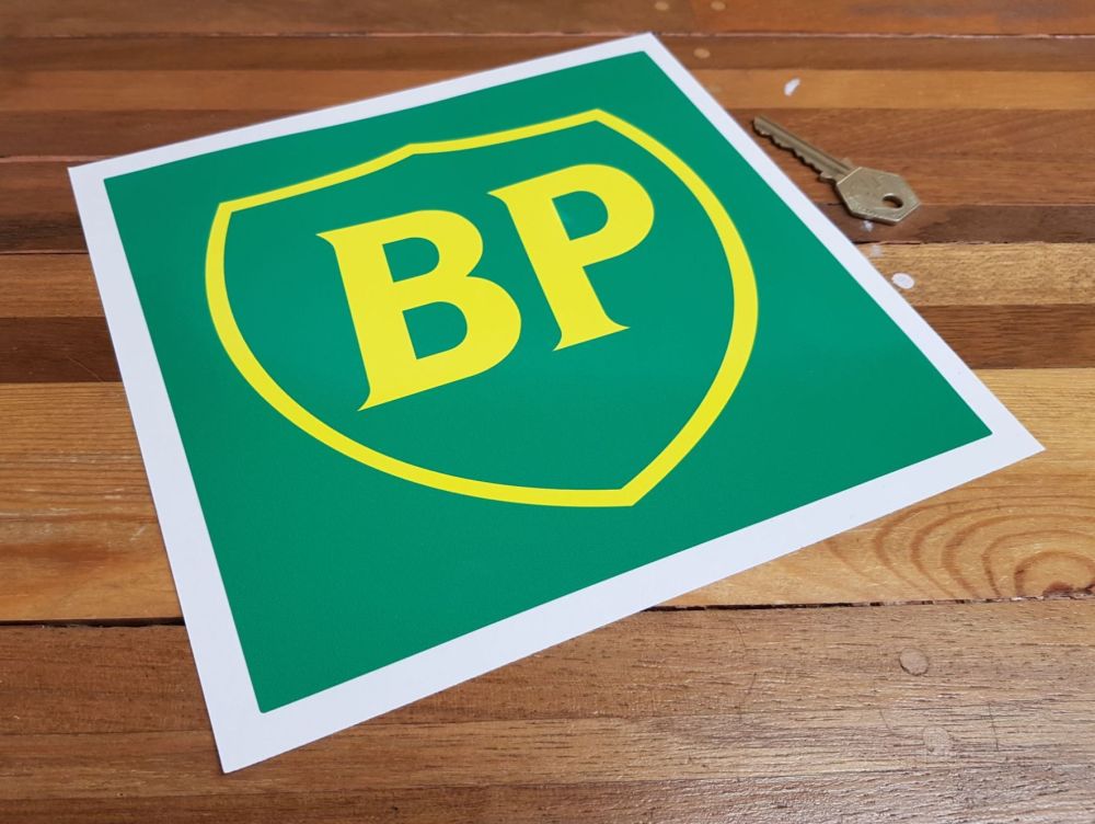 BP Green & Yellow 90's Style Shield in Square Sticker. 8