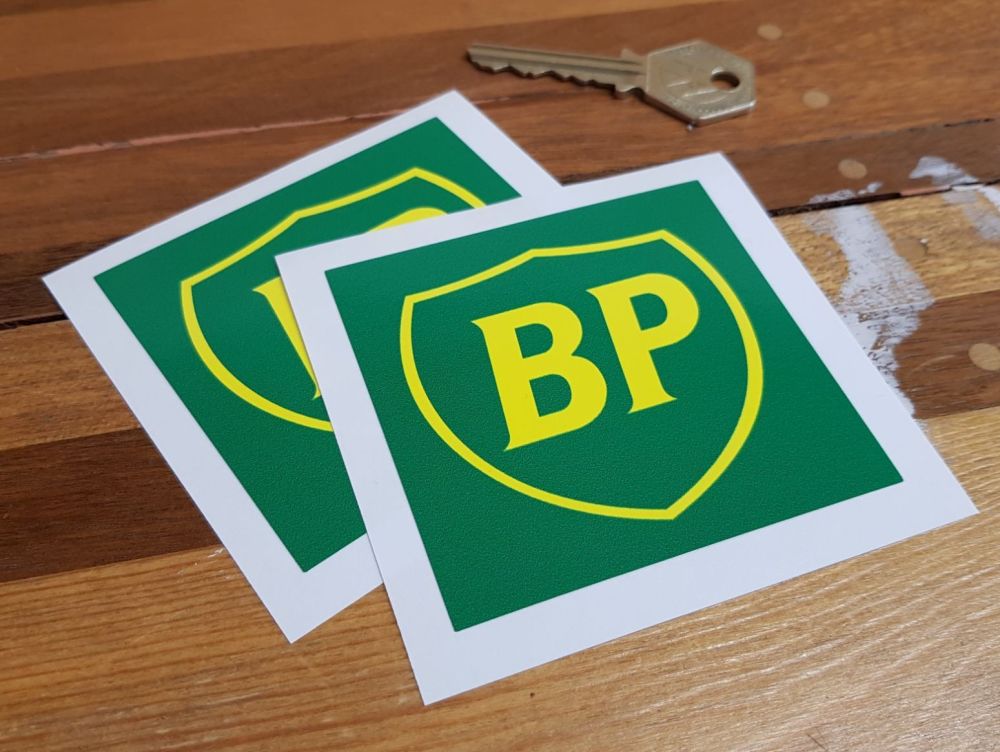 BP Green & Yellow 90's Style Shield in Square Stickers. 3