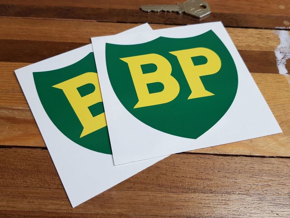 BP '58 - '89 Shield with No Yellow Border Stickers. 4" or 6" Pair.