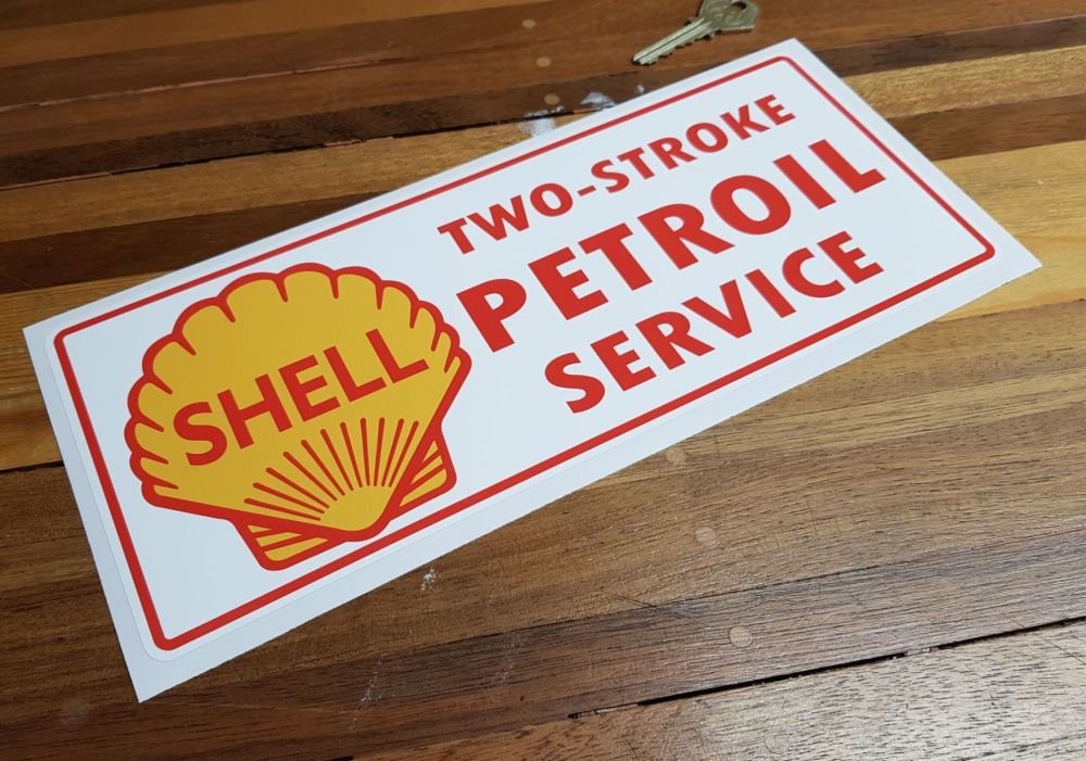 Shell Two-Stroke Petroil Service Sticker with Coachline 12"