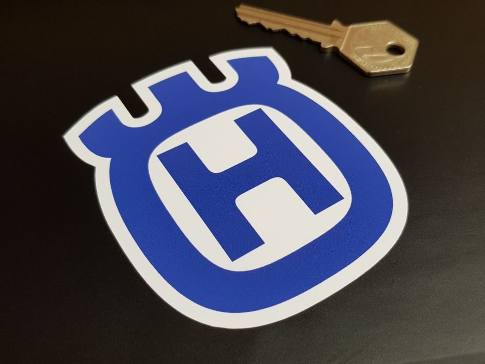 Husqvarna Shaped Logo Stickers - Blue & White - 1.5" or 3.5" Pair