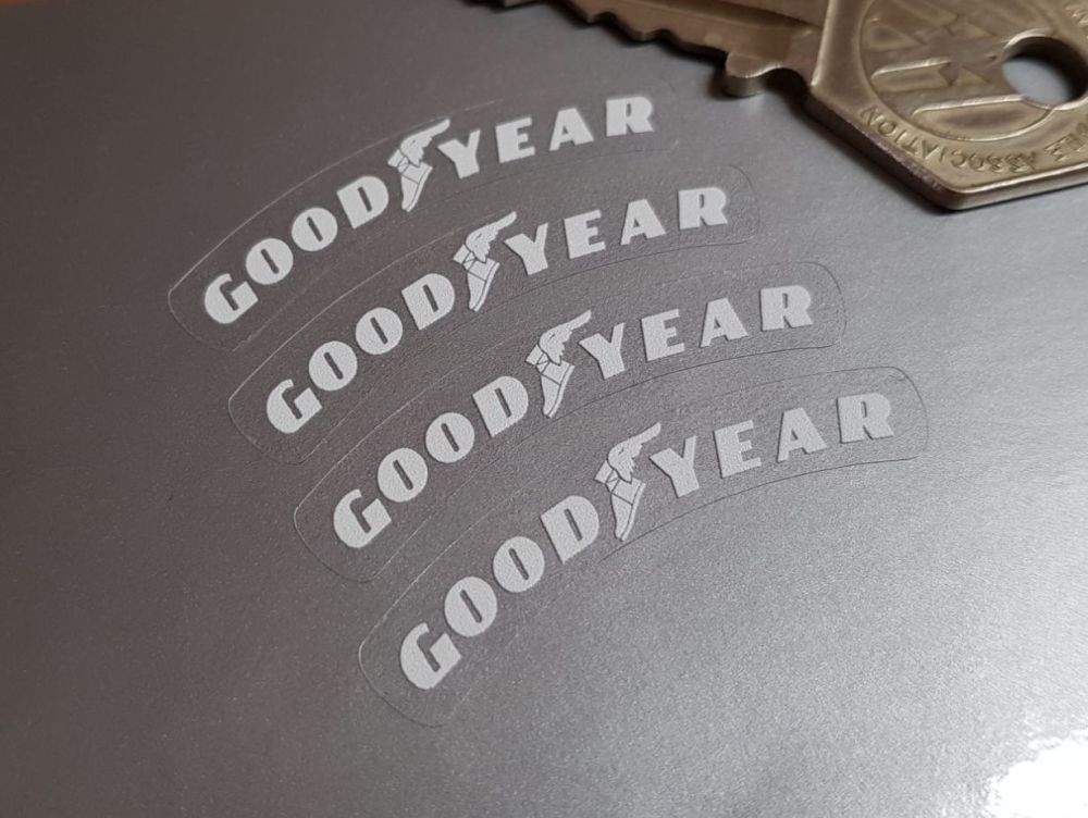 Goodyear White on Clear Curved Stickers - Set of 4 - 40mm