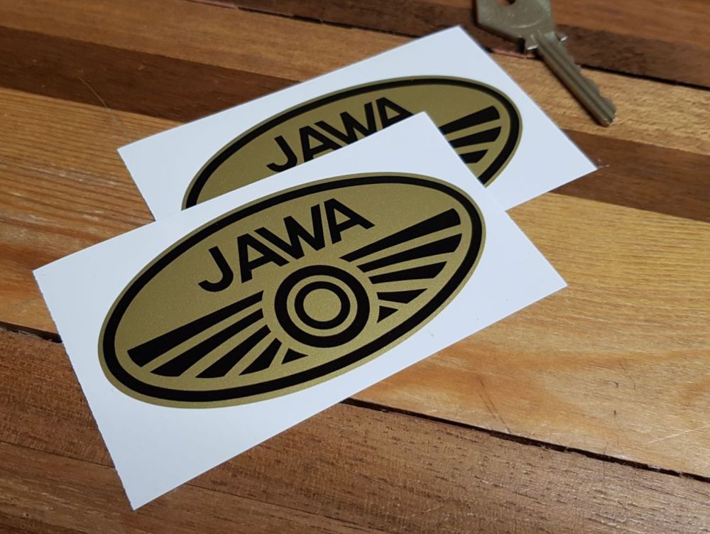 Jawa Double Circle Oval Stickers - Black & Gold - 4" Pair
