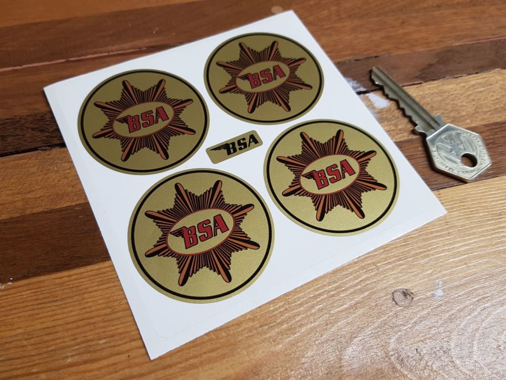 BSA Gold Star on Gold Background Circular Stickers. Set of 4. 50mm.