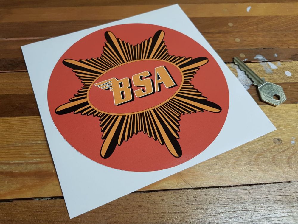BSA Plain Gold Star Red Circular Sticker. 6.5".