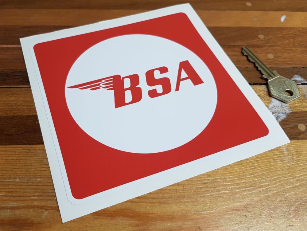 BSA Red & White Square Sticker. 6".