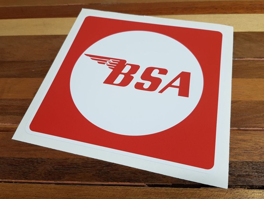 BSA Red & White Square Sticker. 11.5