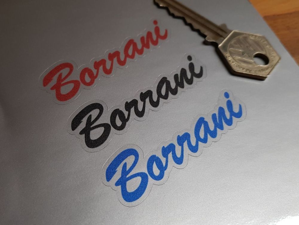 Borrani Red, Blue or Black on Clear Stickers. Set of 4. 2.5