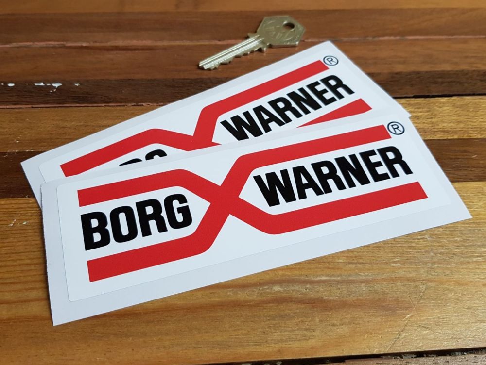 Borg Warner Rally Style Oblong Stickers. 6" Pair.
