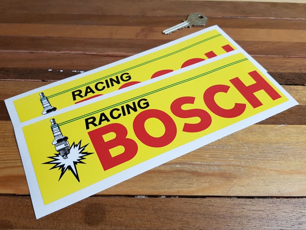 Bosch Racing Spark Plug Yellow & Red Oblong Stickers. 9.5