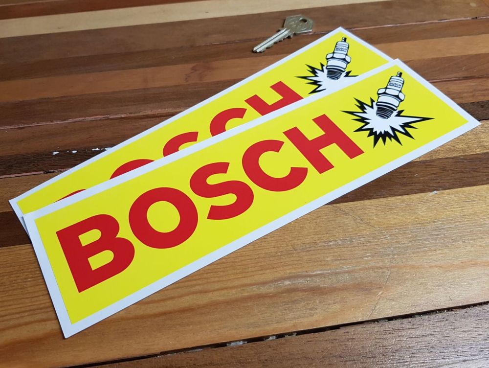 Bosch Spark Plug Yellow & Red Oblong Stickers. 10.75