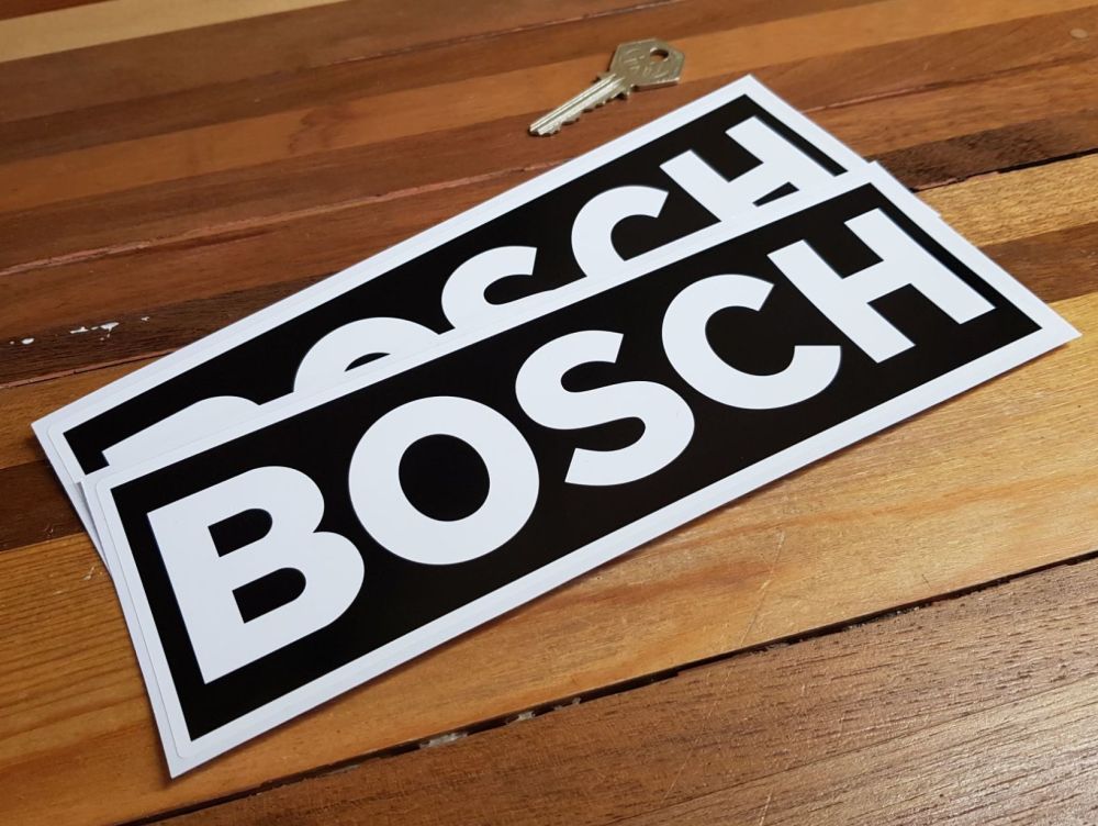 Bosch White on Black Oblong Stickers. 9" or 12" Pair.