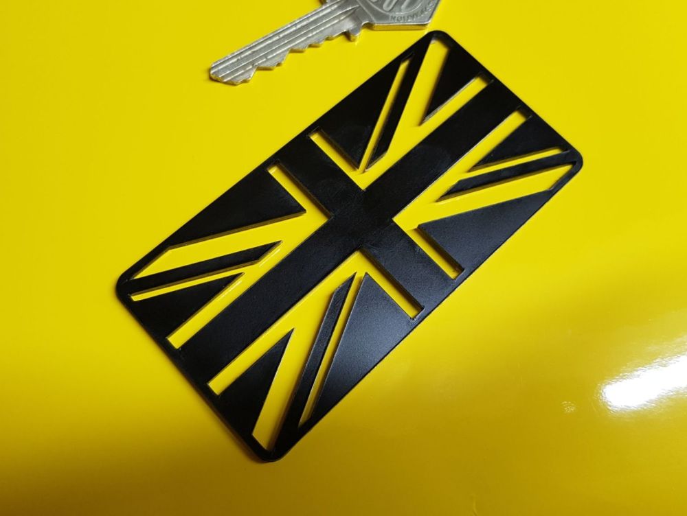 Union Jack Self Adhesive Bike/Car Badge - Cut Out Oblong - Black - 3.75