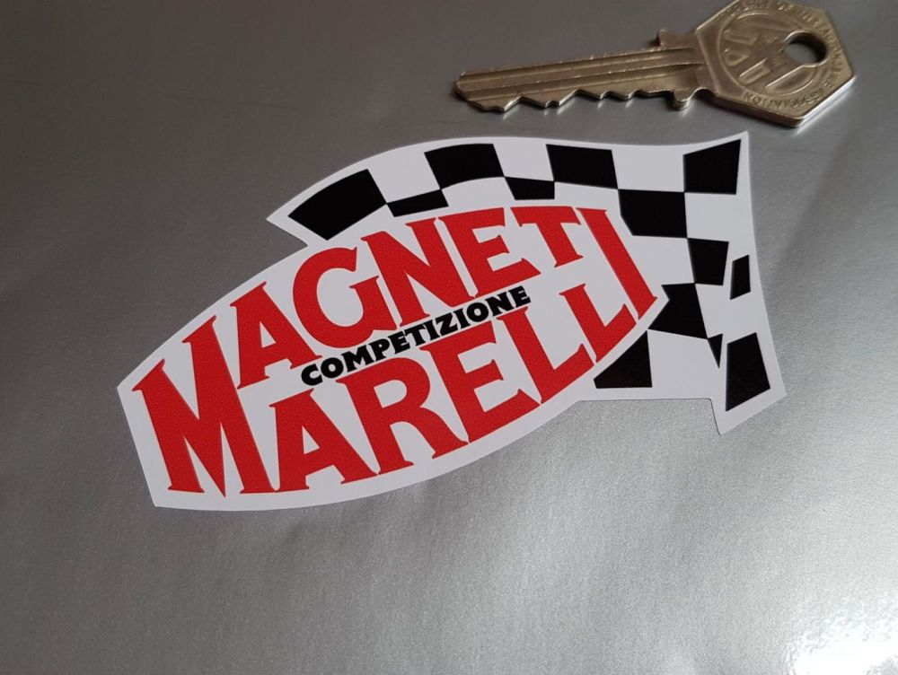 Magneti Marelli Competizione Chequered Flag Stickers - Red Text - 4", 6", or 8" Pair