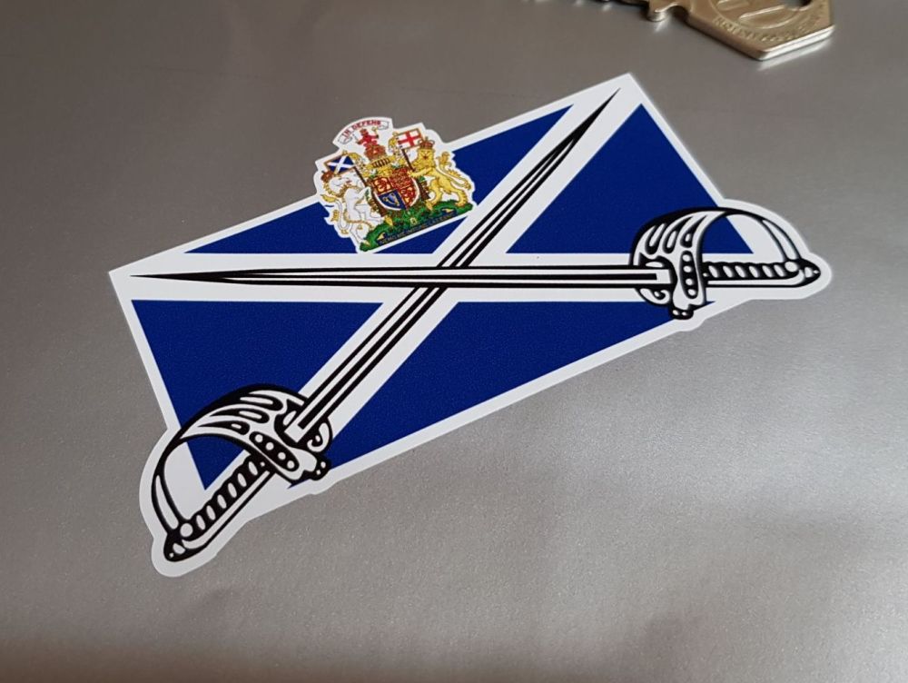 Scottish Saltire Crossed Swords & Crest Flag Sticker 4