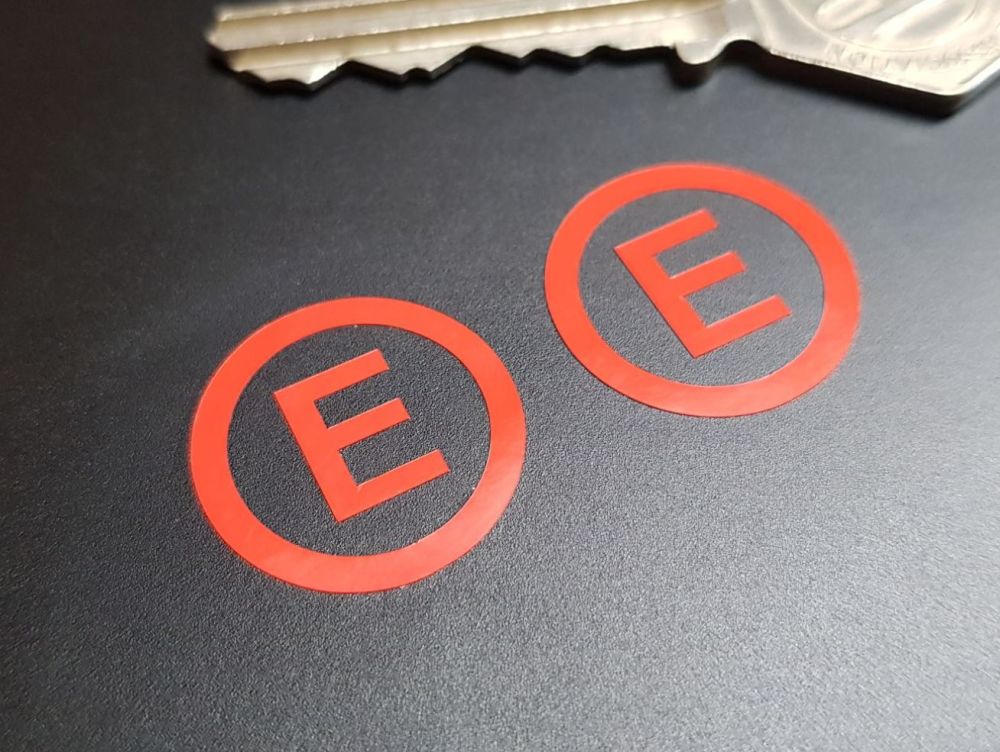 Fire Extinguisher E Race Car Stickers - Cut Red Vinyl - 20mm Pair