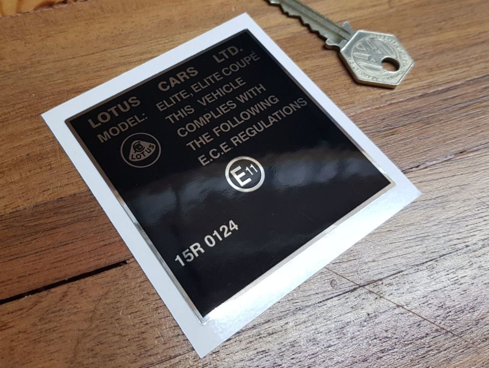 Lotus Elite & Elite Coupe E.C.E. Regulations Compliance Sticker 3"
