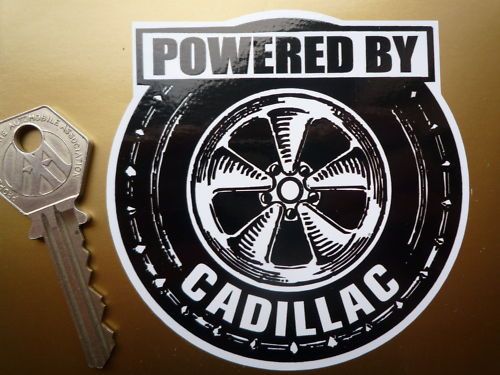 Powered By Cadillac Wheel Style Sticker. 3.5