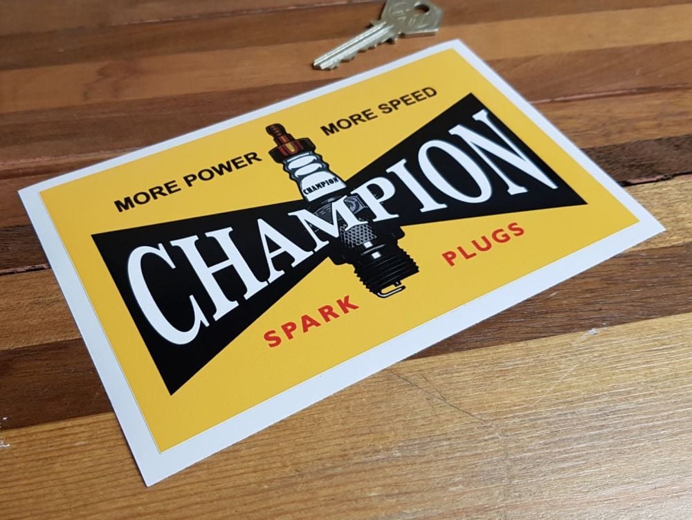 Champion 'More Power - More Speed' Vintage Style Spark Plugs Sticker. 6.5".