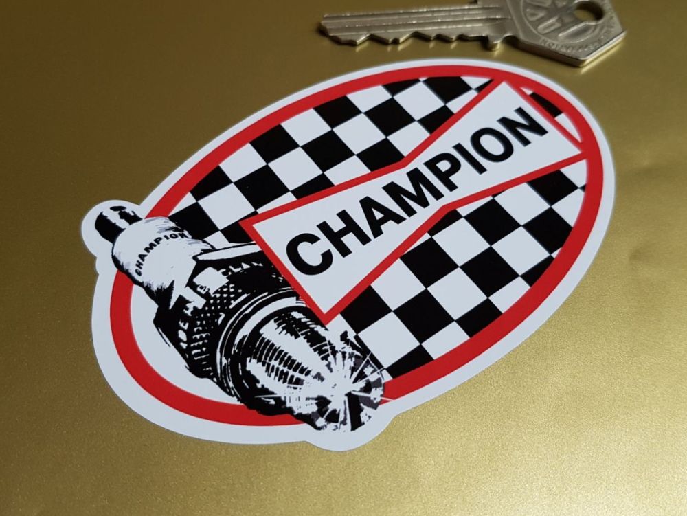 Champion Checked Oval with Spark Plug Stickers. 4