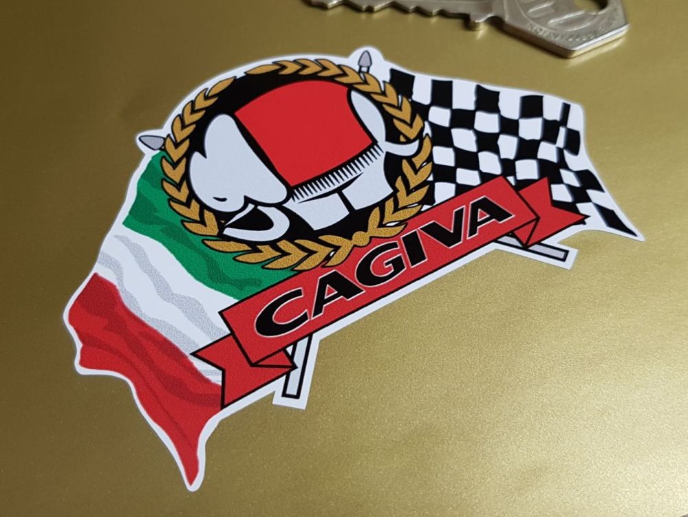 Cagiva Flag & Scroll Sticker. 3.75