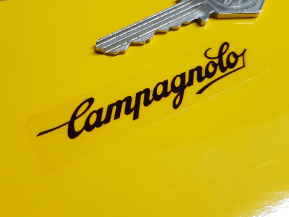 Campagnolo Script Wheel Stickers Set of 5 - Black & Clear - 2" or 2.75"