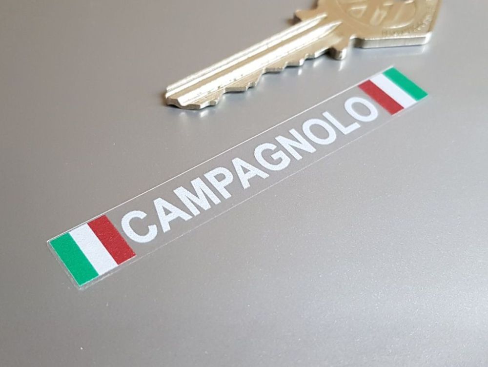 Campagnolo White Text & Tricolore Style Straight Oblong Stickers - Set of 4 - 3"