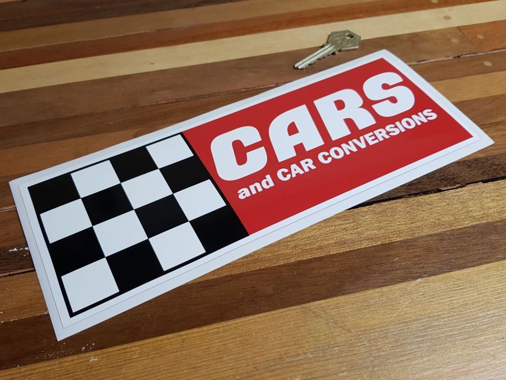 Cars & Car Conversions Chequered Sticker. 10.5