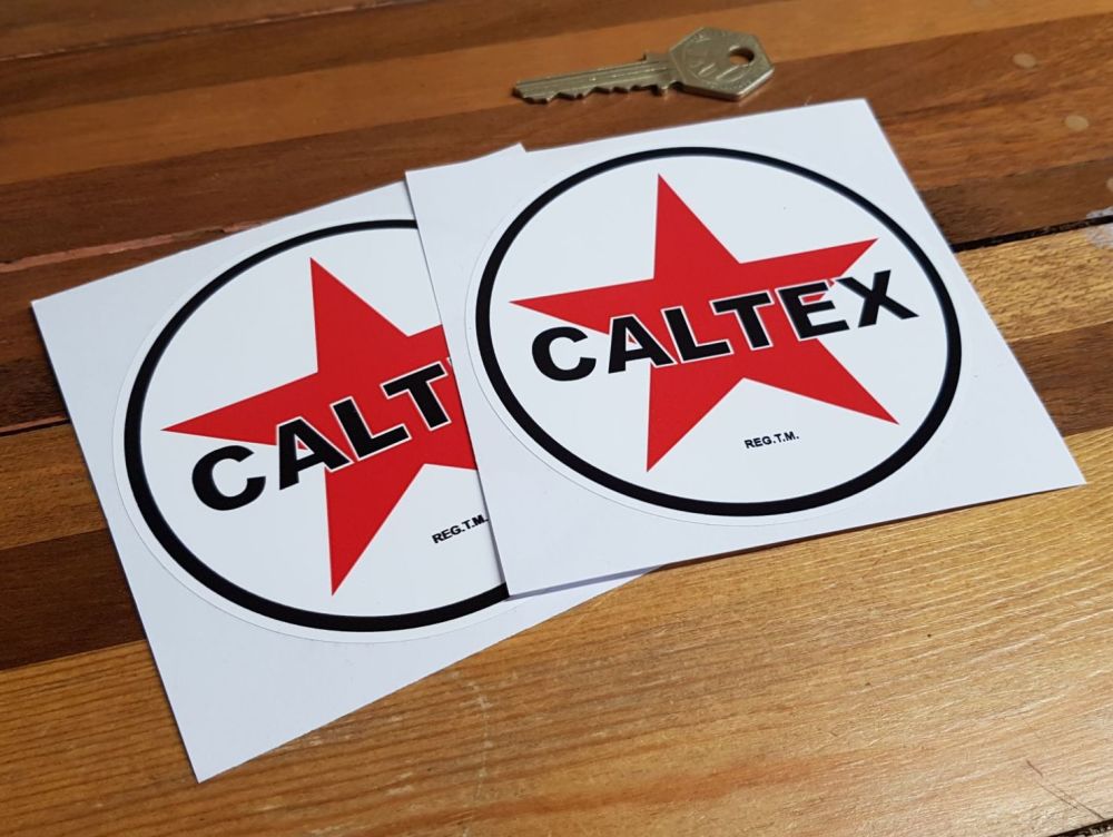 Caltex Circular Logo Stickers. 3", 4" or 6" Pair.