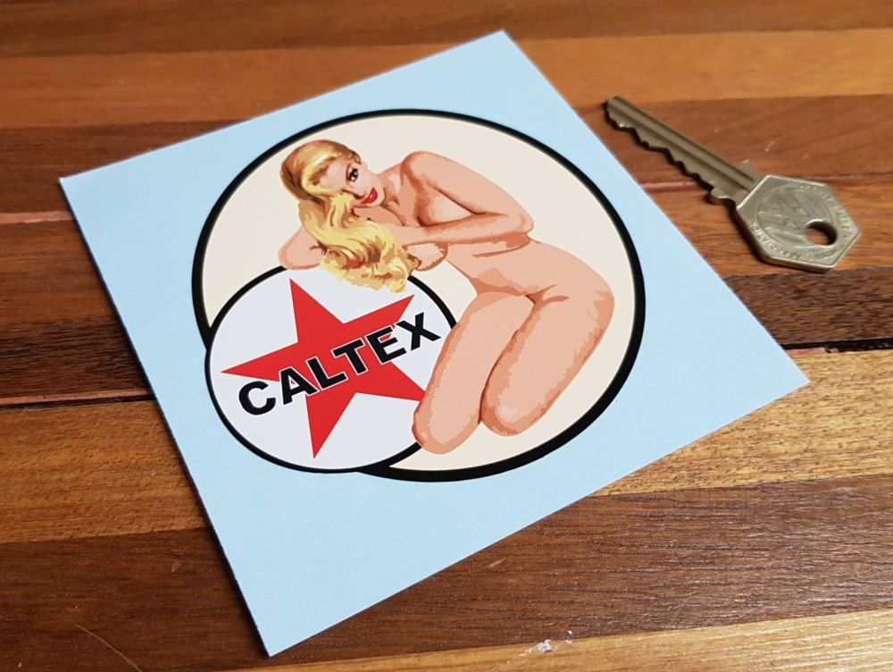 Caltex Naked Girl Pin Up Lady Sticker. 3.5