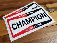 Champion Spark Plugs 'Fitted With' Oblong Stickers. 7" or 8" Pair.