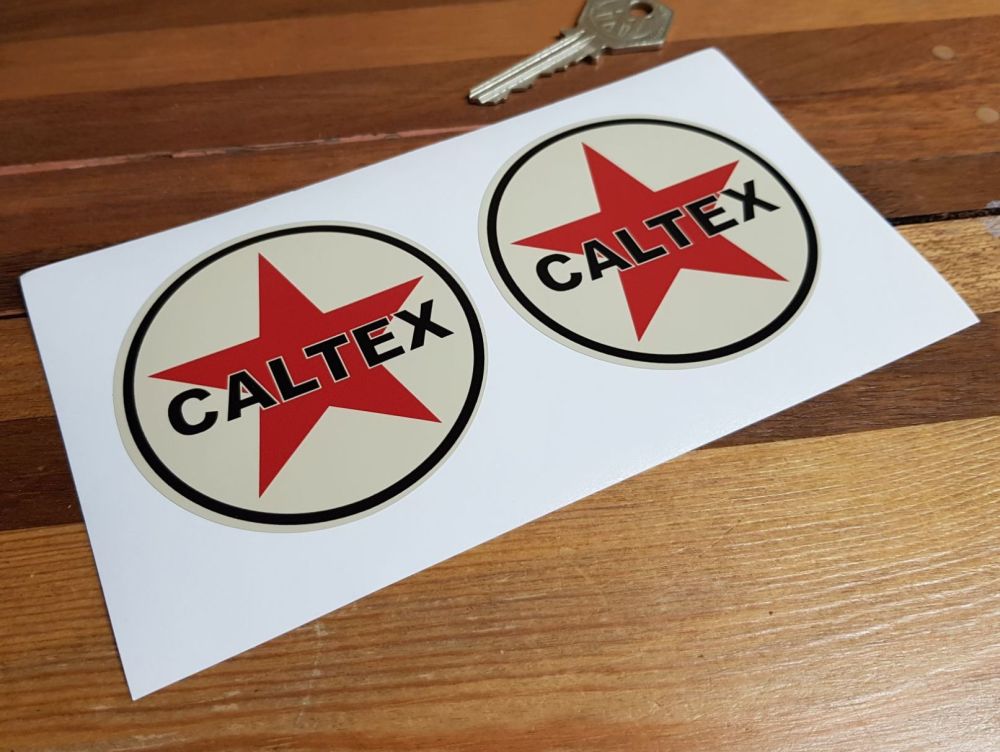 Caltex Red, Black & Beige Stickers. 3" Pair.
