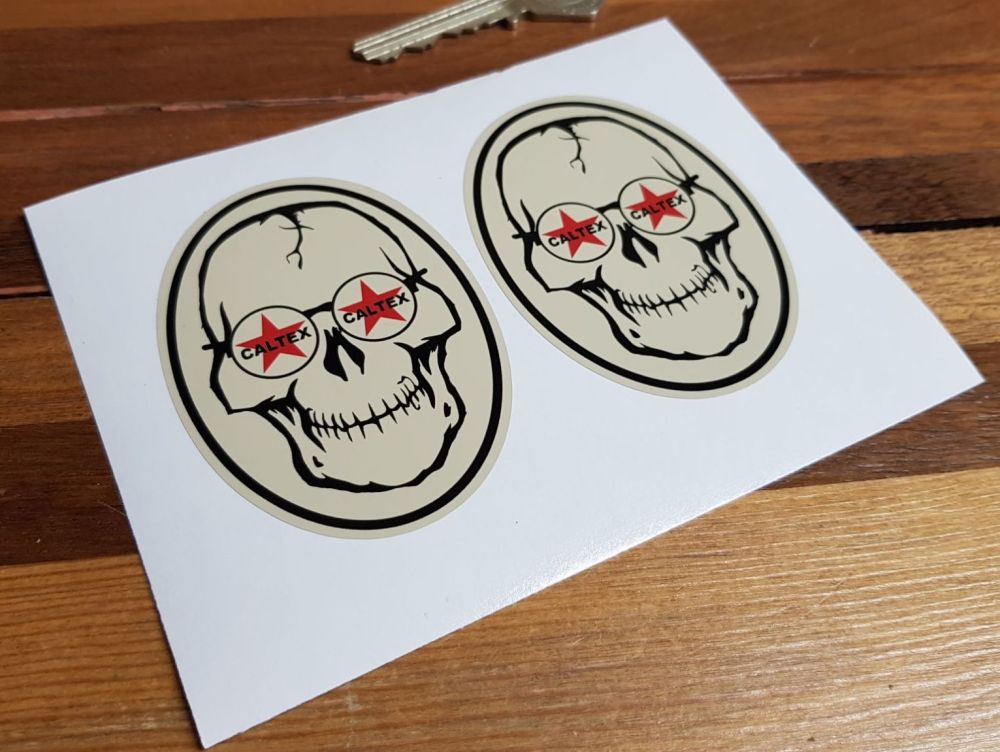 Caltex Skull Glasses Stickers. 3" Pair.