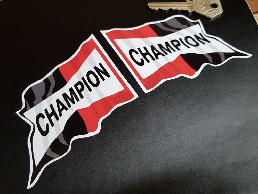 Champion Wavy Flag Style Handed Stickers. 3.5