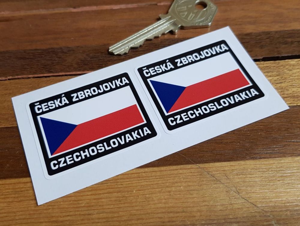 CZ ÄŒeská Zbrojovka Czech Flag Style Stickers. 2" Pair.