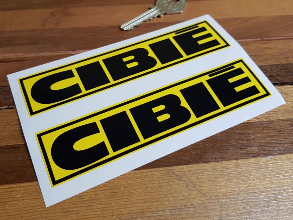 Cibie Black & Yellow Coachlined Oblong Stickers. 4", 6", 7.5", 10" or 12" Pair.