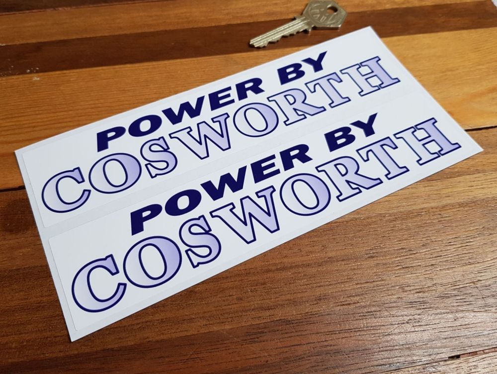 Cosworth 'Power By' Oblong Stickers. 7.5" or 10" Pair.